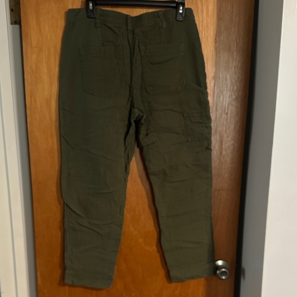 Old Navy Slouchy Linen Olive Green Pants - Picture 2 of 3